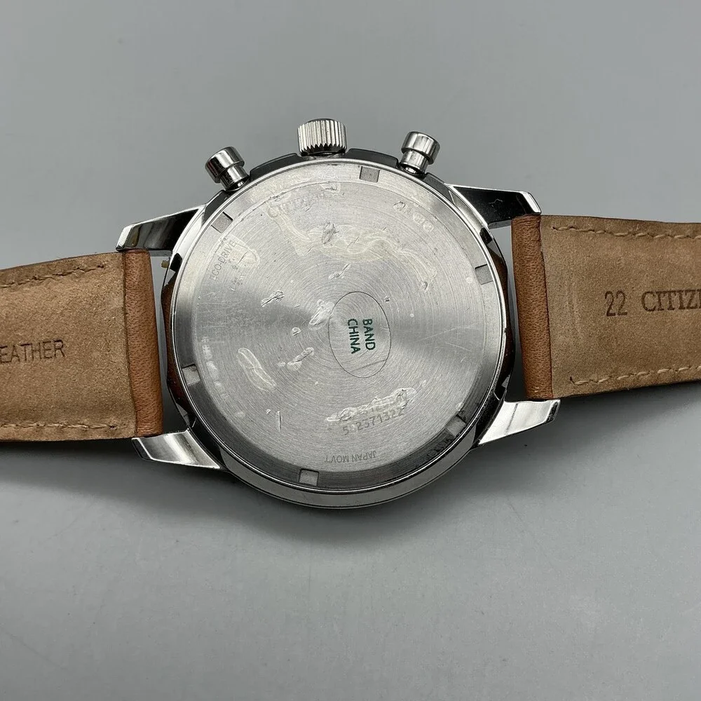 Citizen Eco-Drive Weekender Men Watch 44mm Silver Tone Brown Leather Chronograph